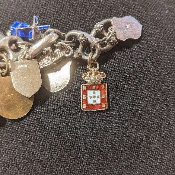 Sterling Silver Charm Bracelet 27 Sterling Charms Travel 64.8 Grams 7.5" Vintage - Picture 7 of 16